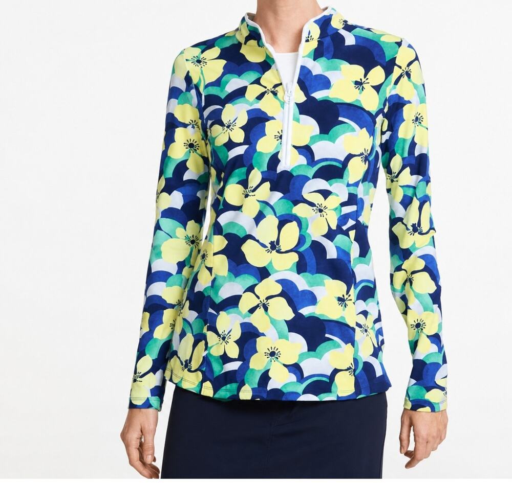 T by Talbots Out & About Half Zip Pullover Layered Blooms, Size M